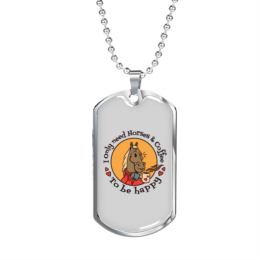 To Be Happy Horse Necklace Stainless Steel or 18k Gold Dog Tag 24" Chain-Express Your Love Gifts