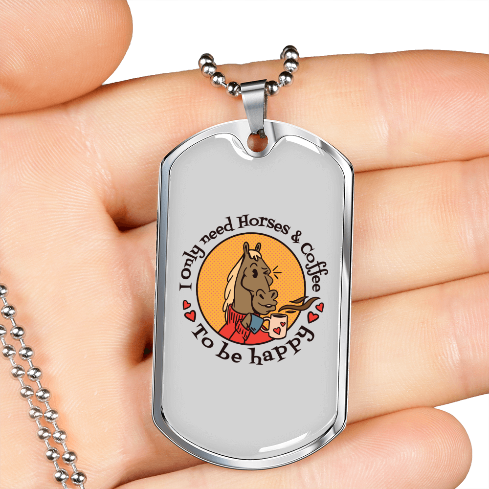 To Be Happy Horse Necklace Stainless Steel or 18k Gold Dog Tag 24" Chain-Express Your Love Gifts