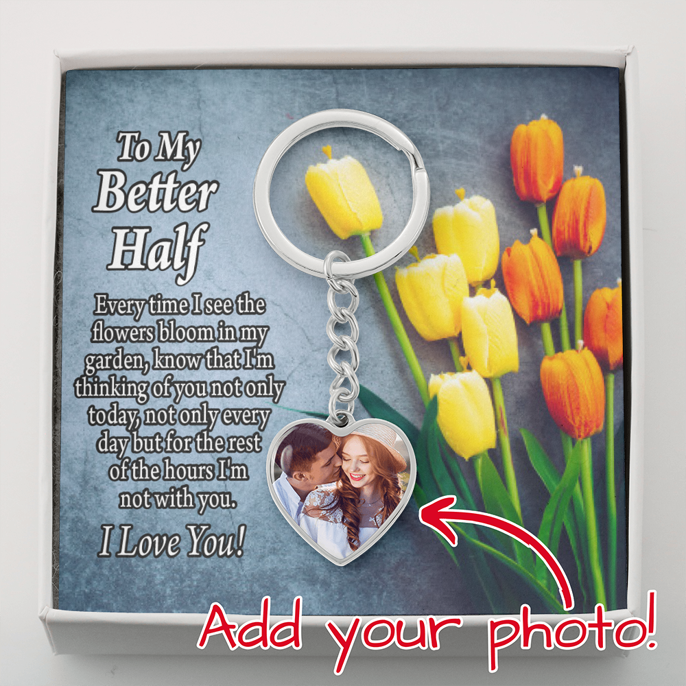 To Better Half Personalized Long Distance I'm Thinking Of You Message Heart Keychain Stainless Steel or 18k Gold-Express Your Love Gifts