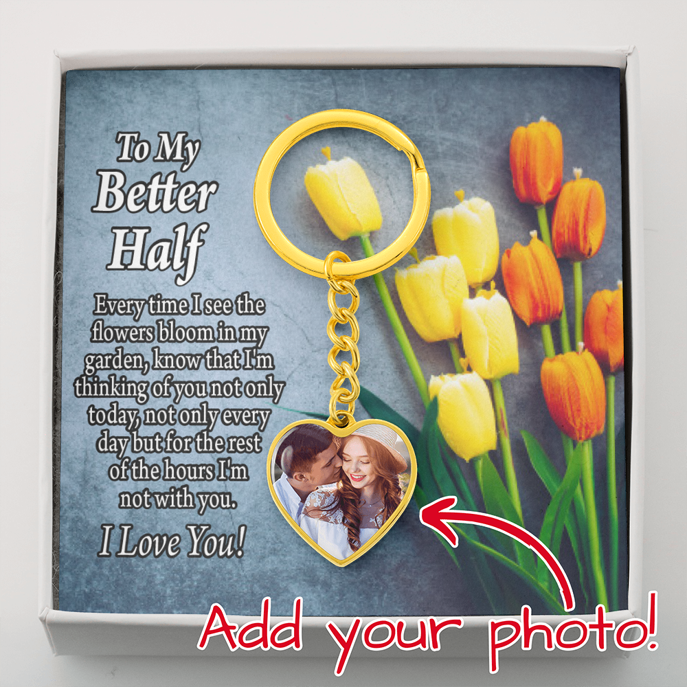 To Better Half Personalized Long Distance I'm Thinking Of You Message Heart Keychain Stainless Steel or 18k Gold-Express Your Love Gifts