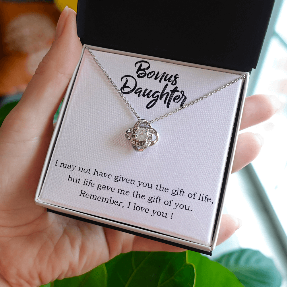 To Bonus Daughter Gift of Life Infinity Knot Necklace Message Card-Express Your Love Gifts