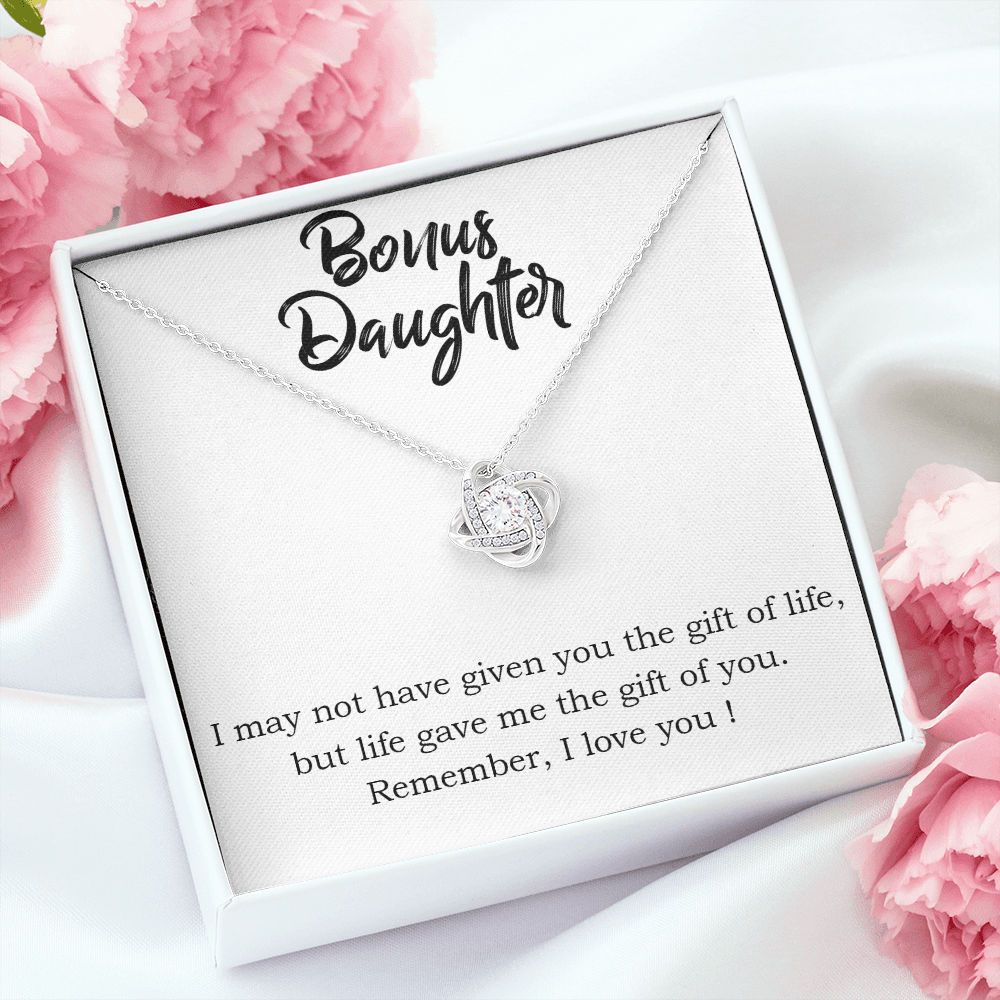 To Bonus Daughter Gift of Life Infinity Knot Necklace Message Card-Express Your Love Gifts