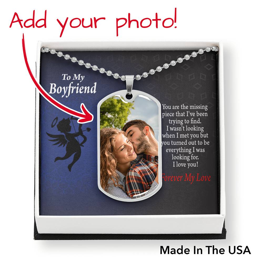 To Boyfriend From Girlfriend Personalized You're The One I'm Looking For Necklace Dog Tag Stainless Steel or 18k Gold 24" Chain"-Express Your Love Gifts