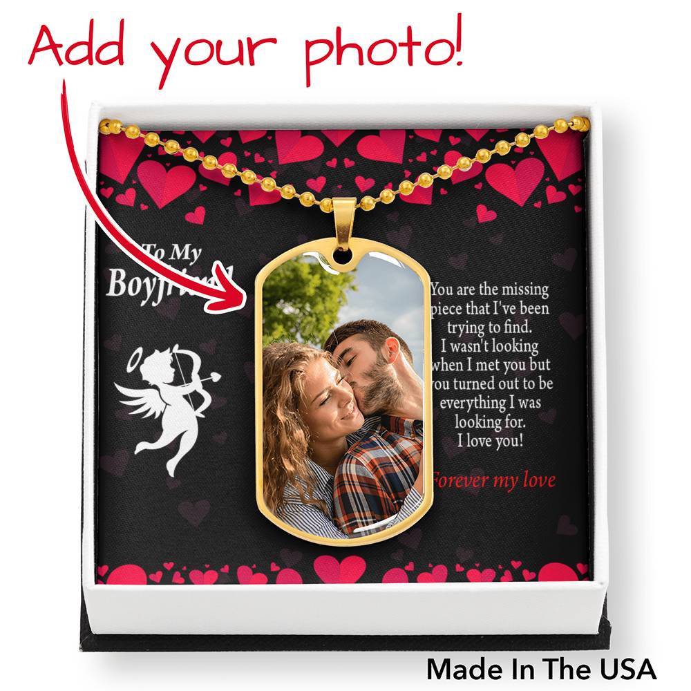 To Boyfriend From Girlfriend Personalized You're The One Necklace Dog Tag Stainless Steel or 18k Gold 24" Chain"-Express Your Love Gifts