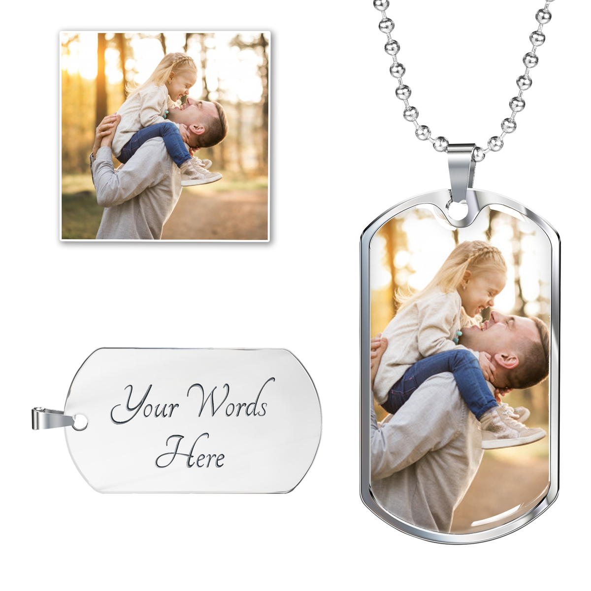 To Dad From Daughter Personalized First Man I Ever Loved Message Dog Tag Pendant Keychain Stainless Steel or 18k Gold-Express Your Love Gifts