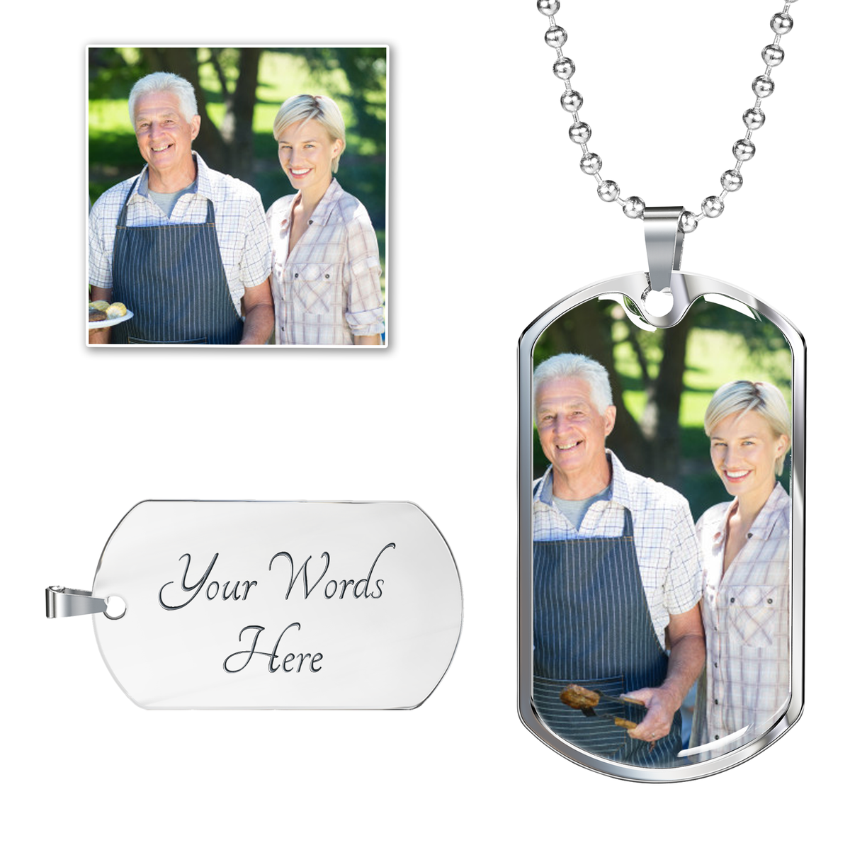 To Dad From Son & Daughter Personalized First Hero First Love Message Dog Tag Pendant Keychain Stainless Steel or 18k Gold-Express Your Love Gifts