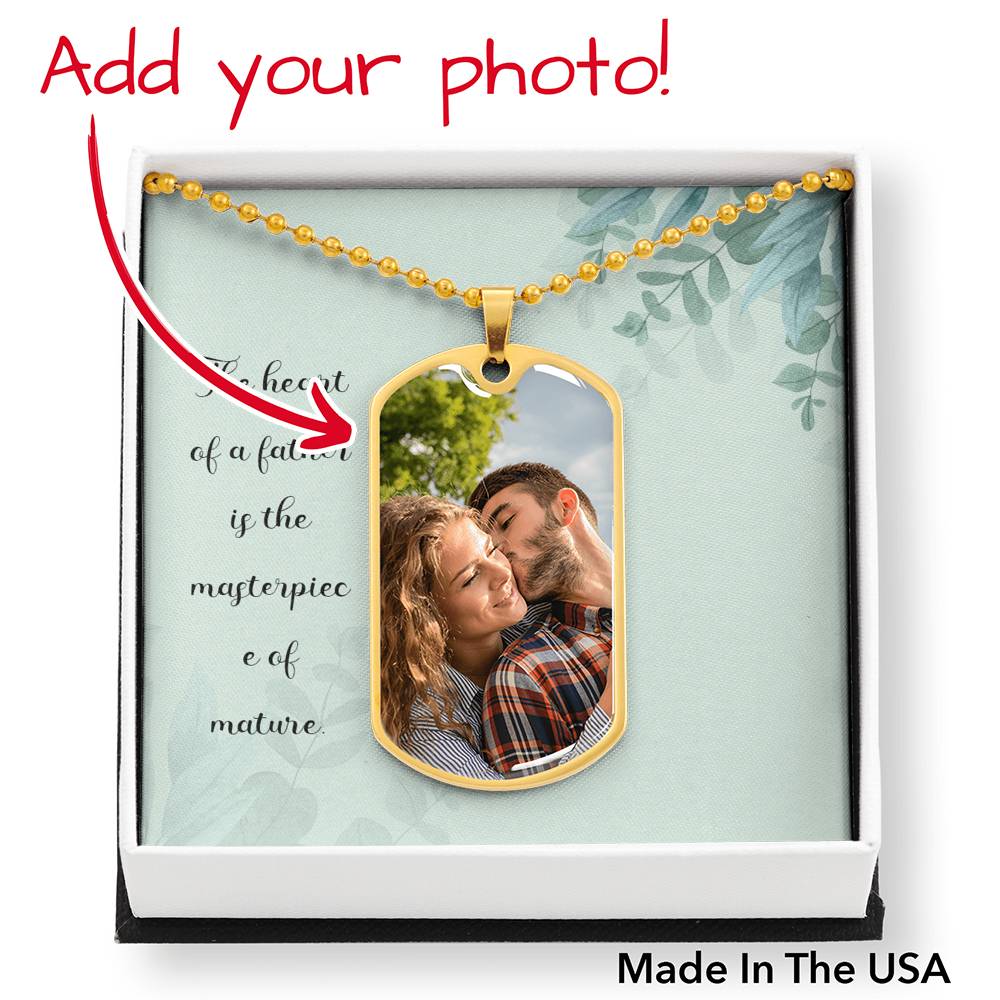 To Dad Personalized Heart of a Father Necklace Stainless Steel or 18k Gold Dog Tag W 24" Chain-Express Your Love Gifts