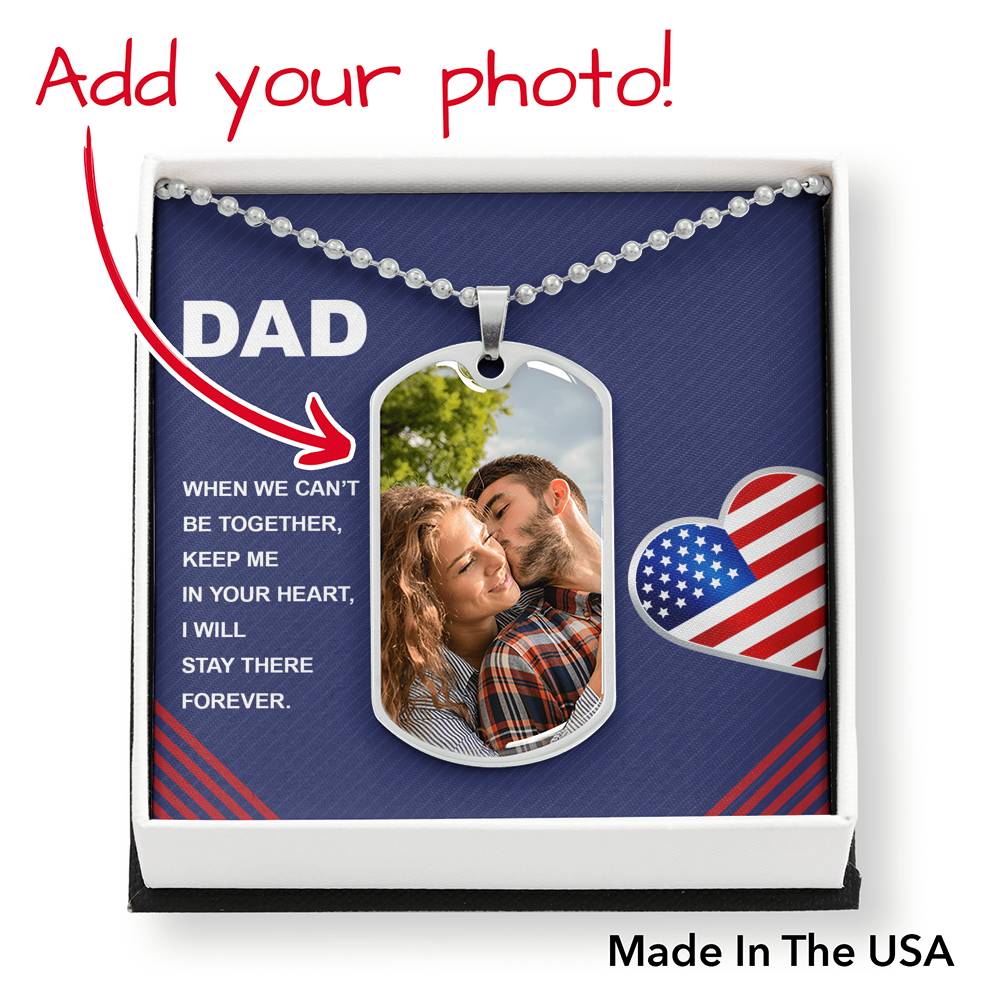To Dad Personalized Keep Me In Your Heart Necklace Stainless Steel or 18k Gold Dog Tag W 24" Chain-Express Your Love Gifts