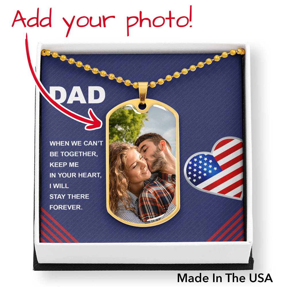 To Dad Personalized Keep Me In Your Heart Necklace Stainless Steel or 18k Gold Dog Tag W 24" Chain-Express Your Love Gifts