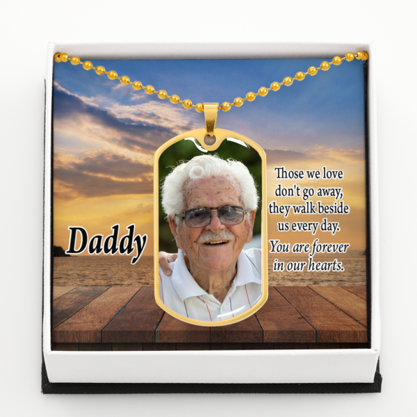 To Dad Personalized Memorial Remembrance In Loving Memory Message Necklace Dog Tag Stainless Steel or 18k Gold 24" Chain-Express Your Love Gifts