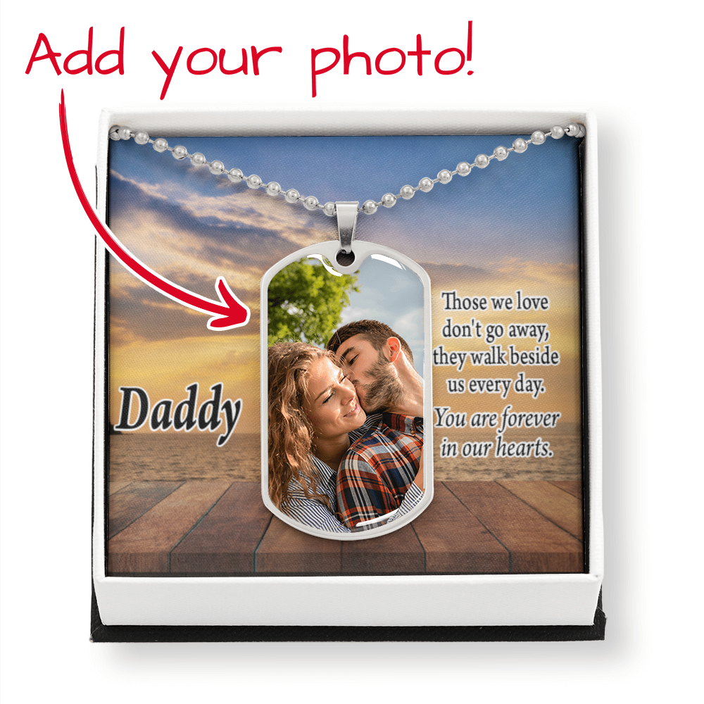 To Dad Personalized Memorial Remembrance In Loving Memory Message Necklace Dog Tag Stainless Steel or 18k Gold 24" Chain-Express Your Love Gifts