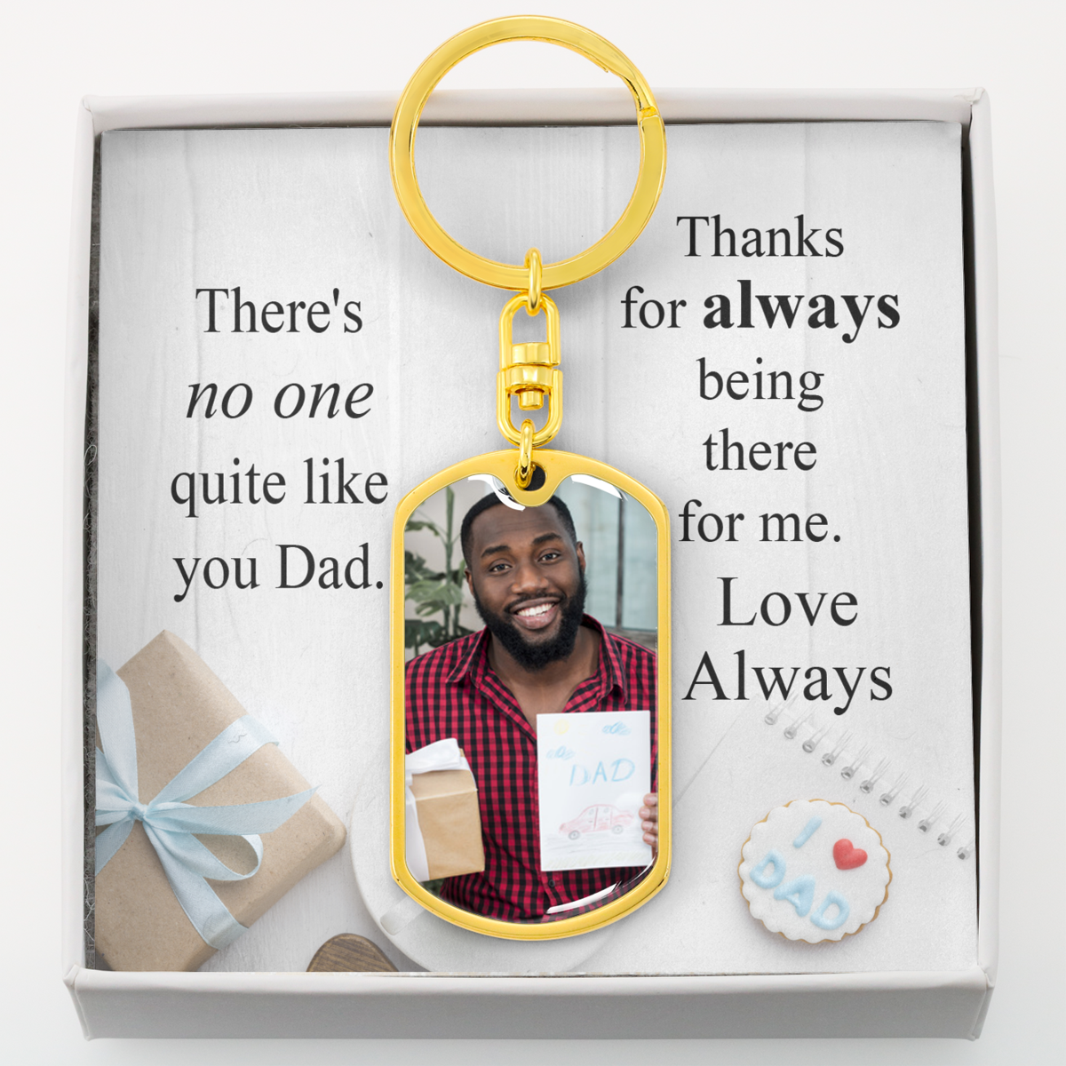 To Dad Personalized Super Dad Message Dog Tag Pendant Keychain Stainless Steel or 18k Gold-Express Your Love Gifts