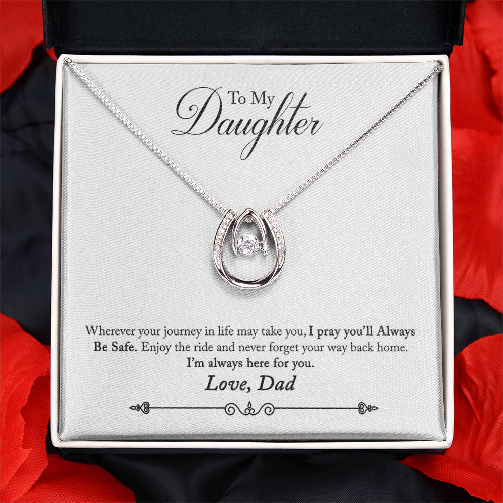 To Daughter from Dad Lucky Horseshoe Necklace Message Card 14k w CZ Crystals-Express Your Love Gifts