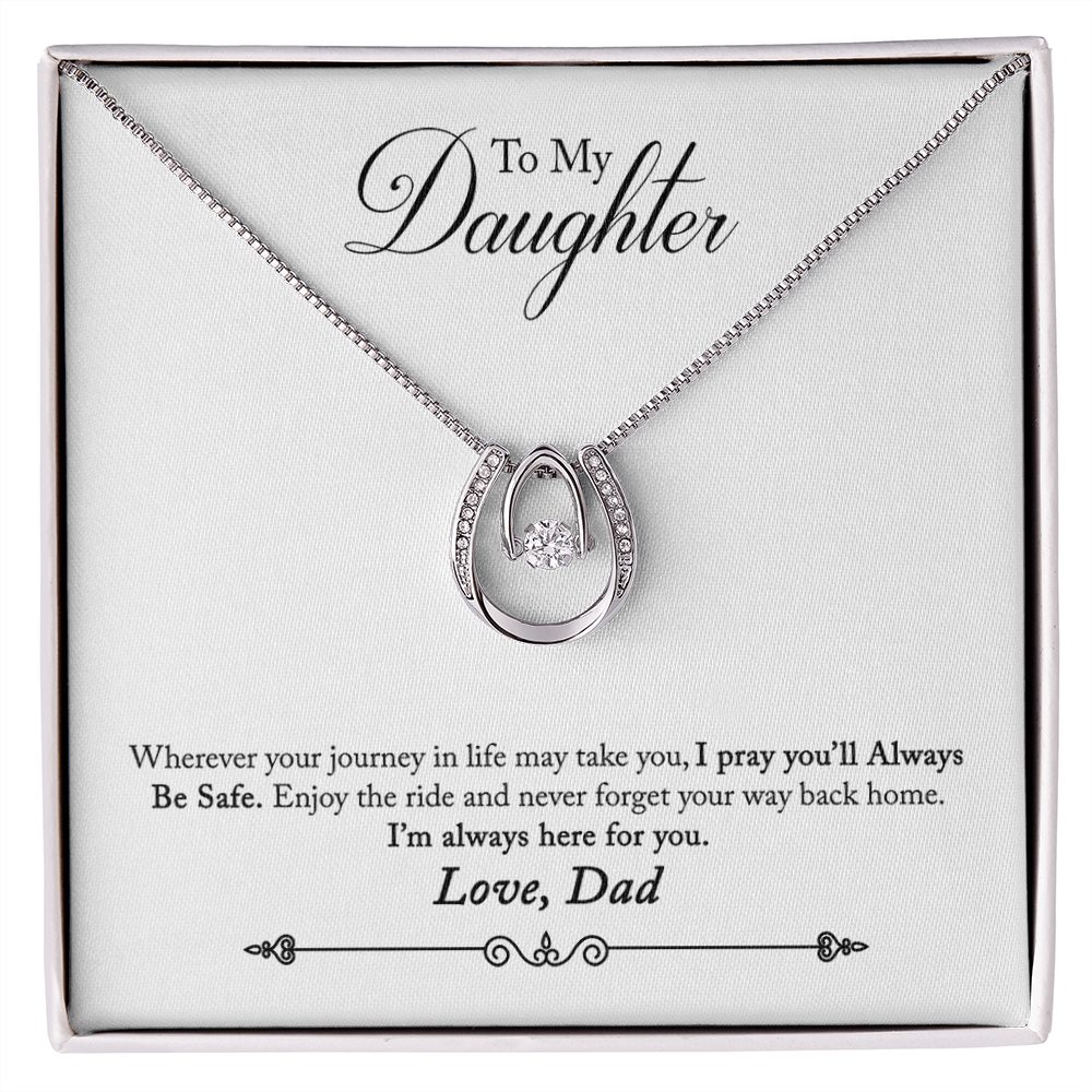 To Daughter from Dad Lucky Horseshoe Necklace Message Card 14k w CZ Crystals-Express Your Love Gifts