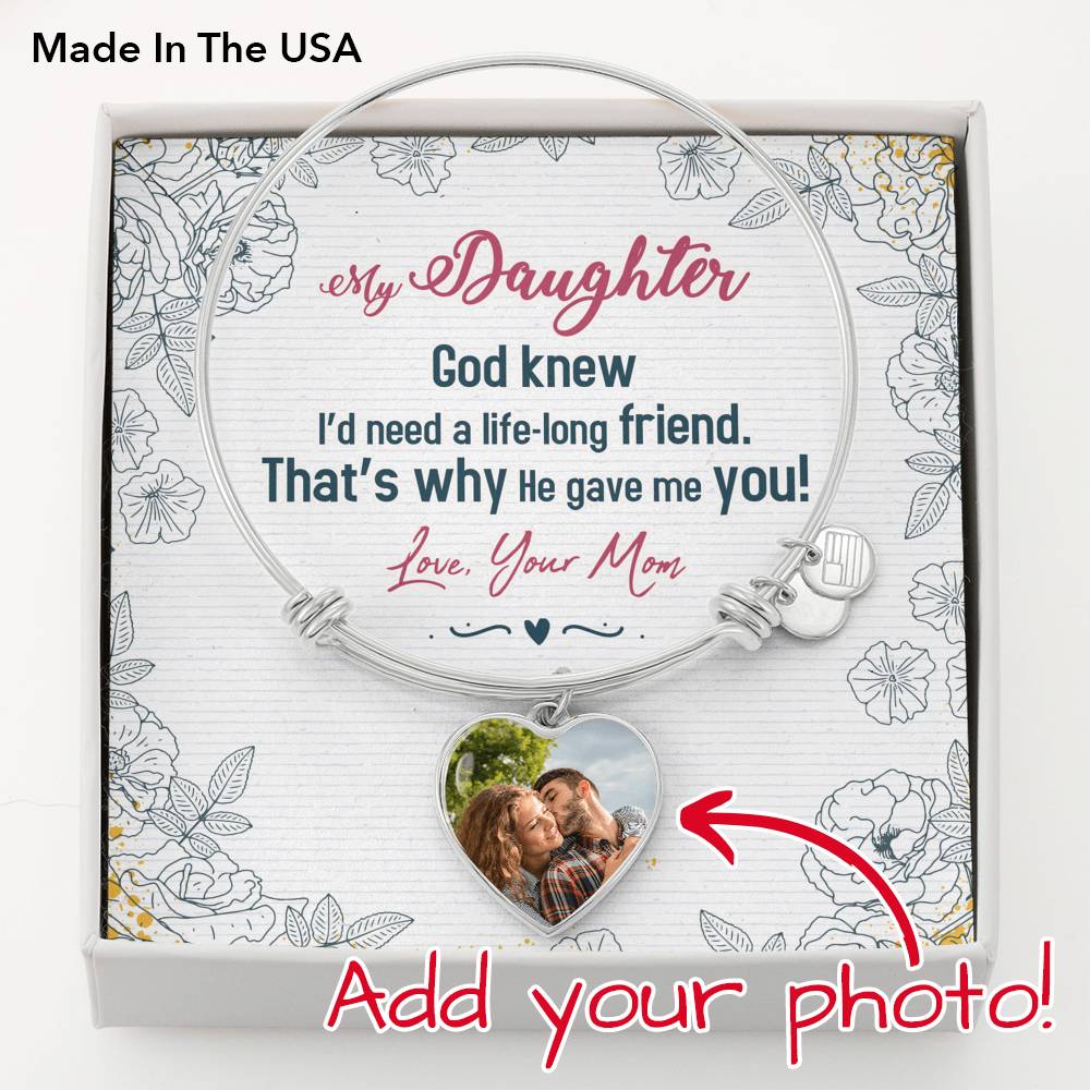 To Daughter From Mom Personalized God Knew Heart Stainless Steel or 18k Gold Heart Bangle Bracelet-Express Your Love Gifts