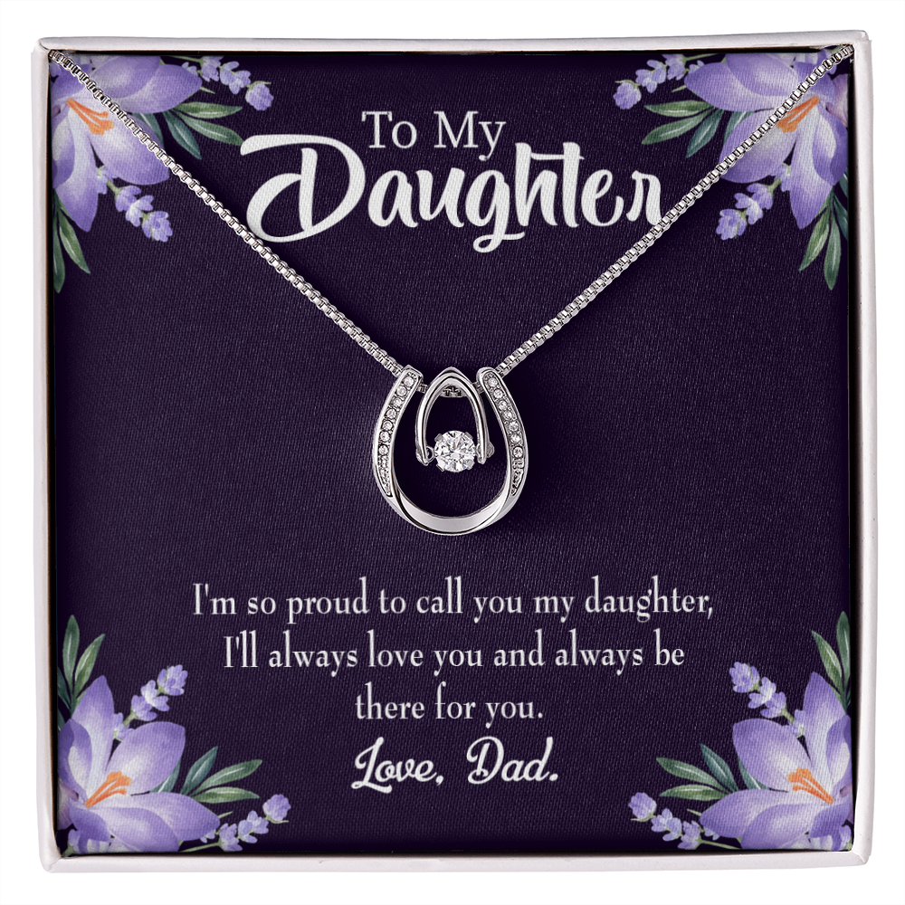 To Daughter from Proud Dad Lucky Horseshoe Necklace Message Card 14k w CZ Crystals-Express Your Love Gifts