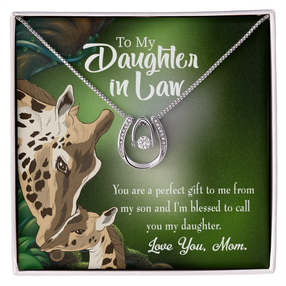 To Daughter-in-Law Perfect Gift Lucky Horseshoe Necklace Message Card 14k w CZ Crystals-Express Your Love Gifts