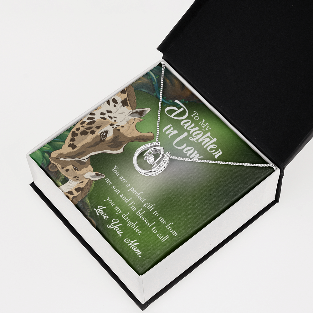 To Daughter-in-Law Perfect Gift Lucky Horseshoe Necklace Message Card 14k w CZ Crystals-Express Your Love Gifts