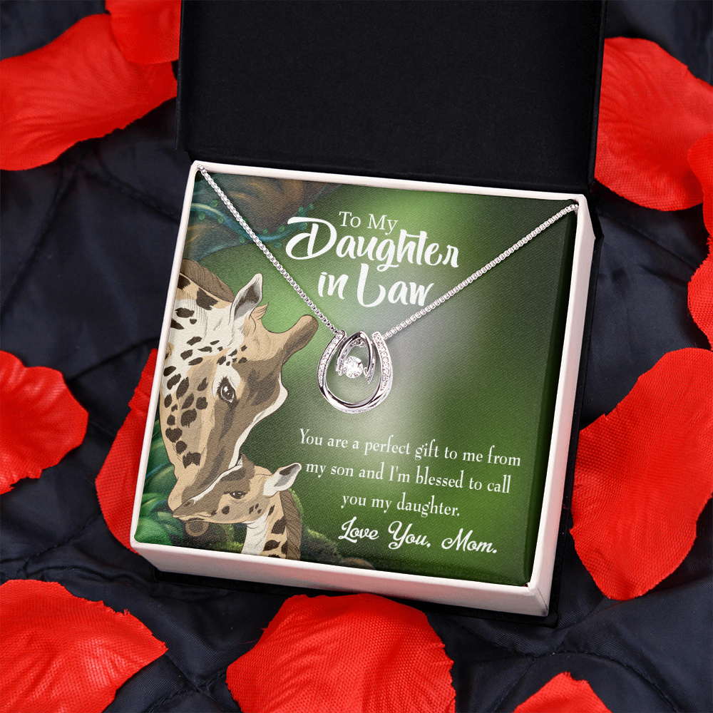 To Daughter-in-Law Perfect Gift Lucky Horseshoe Necklace Message Card 14k w CZ Crystals-Express Your Love Gifts