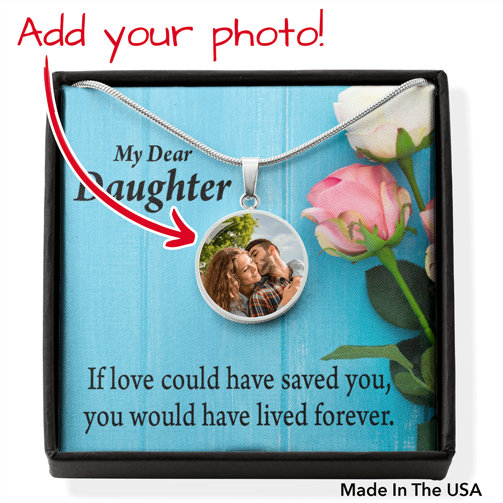 To Daughter Personalized Memorial Remembrance Forever Loved Stainless Steel or 18k Gold Circle Pendant 18-22"-Express Your Love Gifts