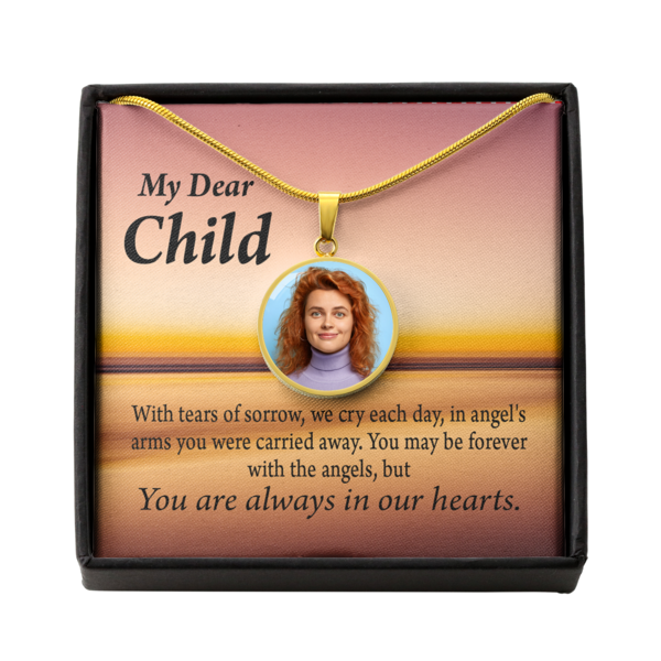 To Daughter Personalized Memorial Remembrance In Angel'S Arms Stainless Steel or 18k Gold Circle Pendant 18-22"-Express Your Love Gifts