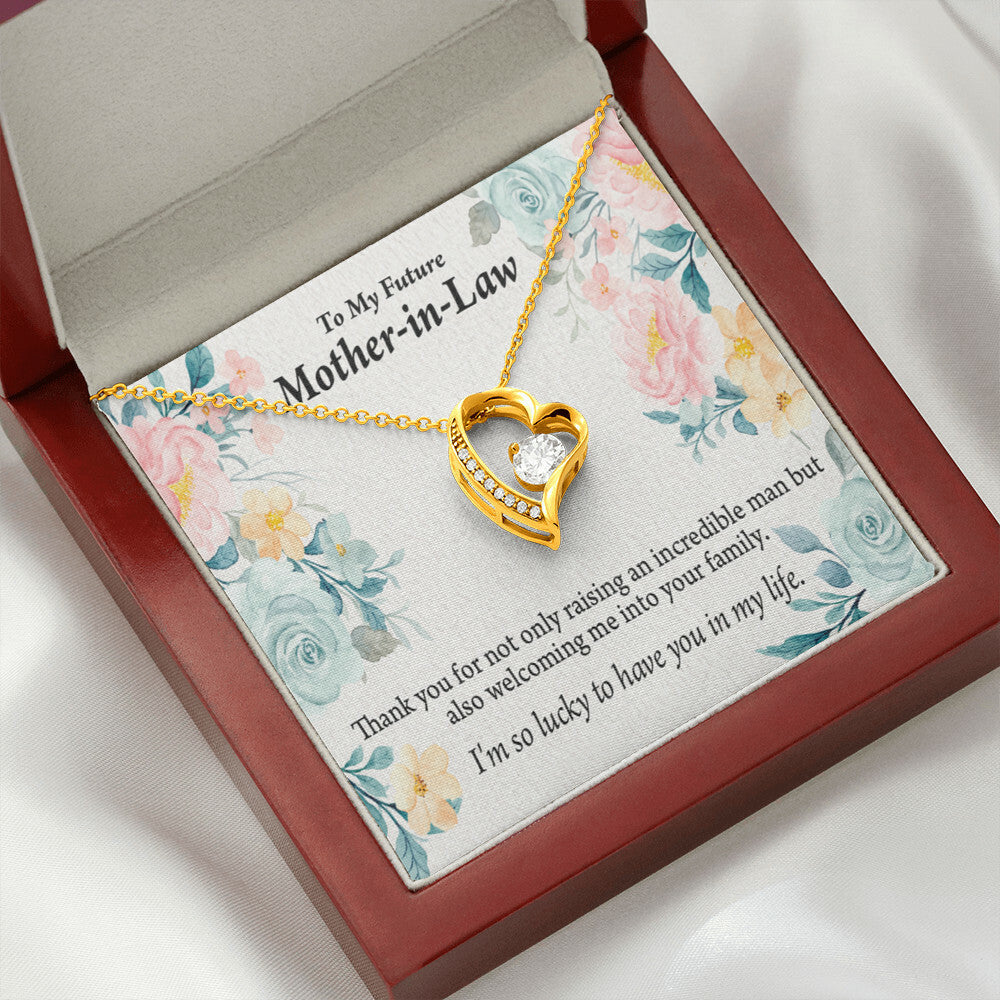 To Future Mother-in-Law Thank You For Welcoming Me Forever Necklace w Message Card-Express Your Love Gifts