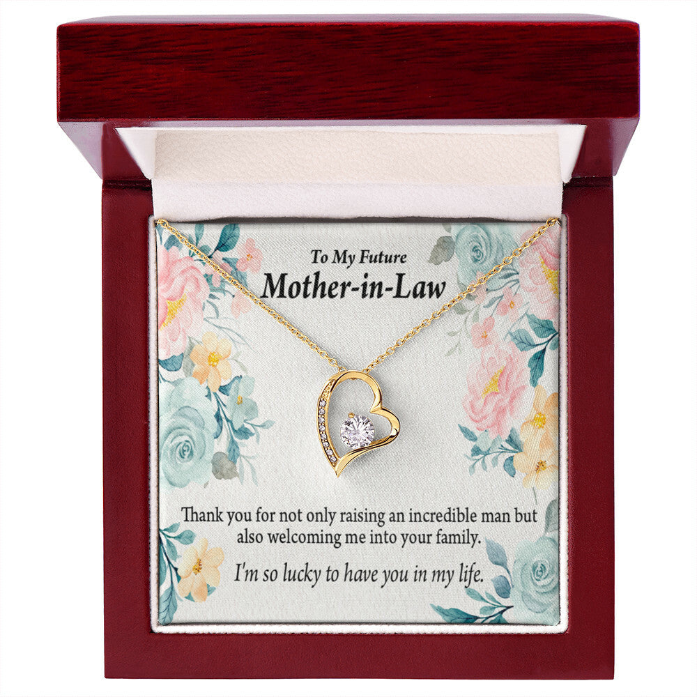 To Future Mother-in-Law Thank You For Welcoming Me Forever Necklace w Message Card-Express Your Love Gifts