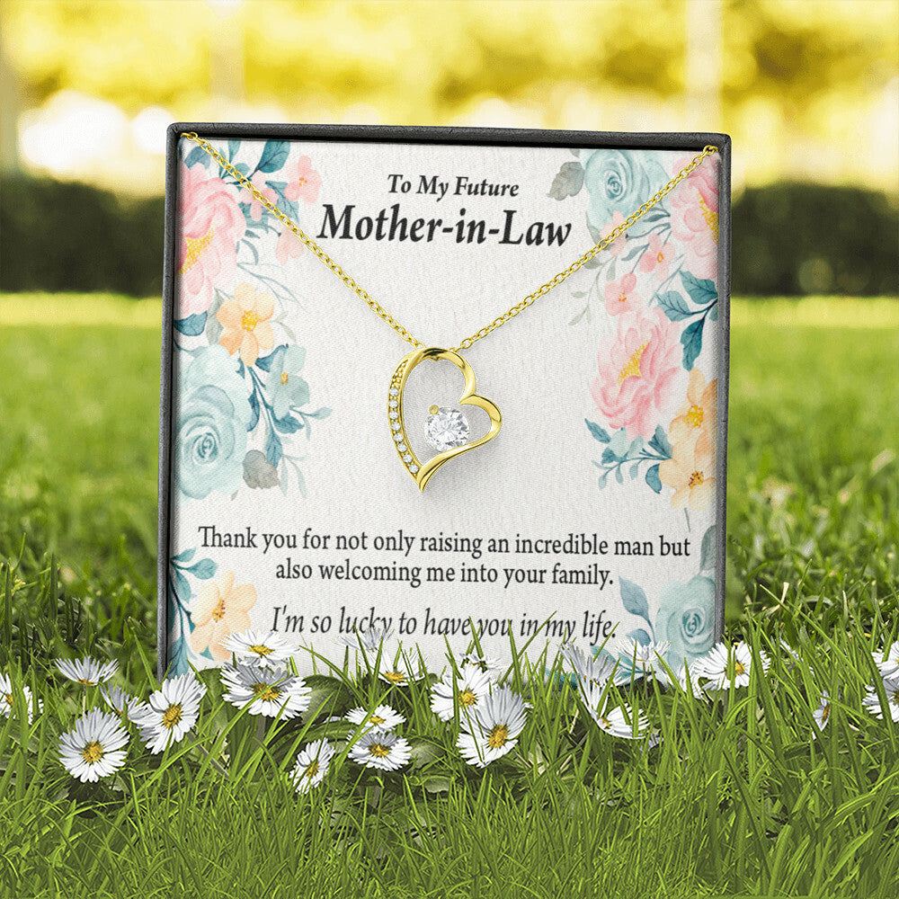 To Future Mother-in-Law Thank You For Welcoming Me Forever Necklace w Message Card-Express Your Love Gifts