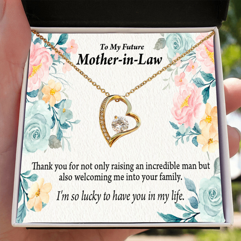 To Future Mother-in-Law Thank You For Welcoming Me Forever Necklace w Message Card-Express Your Love Gifts