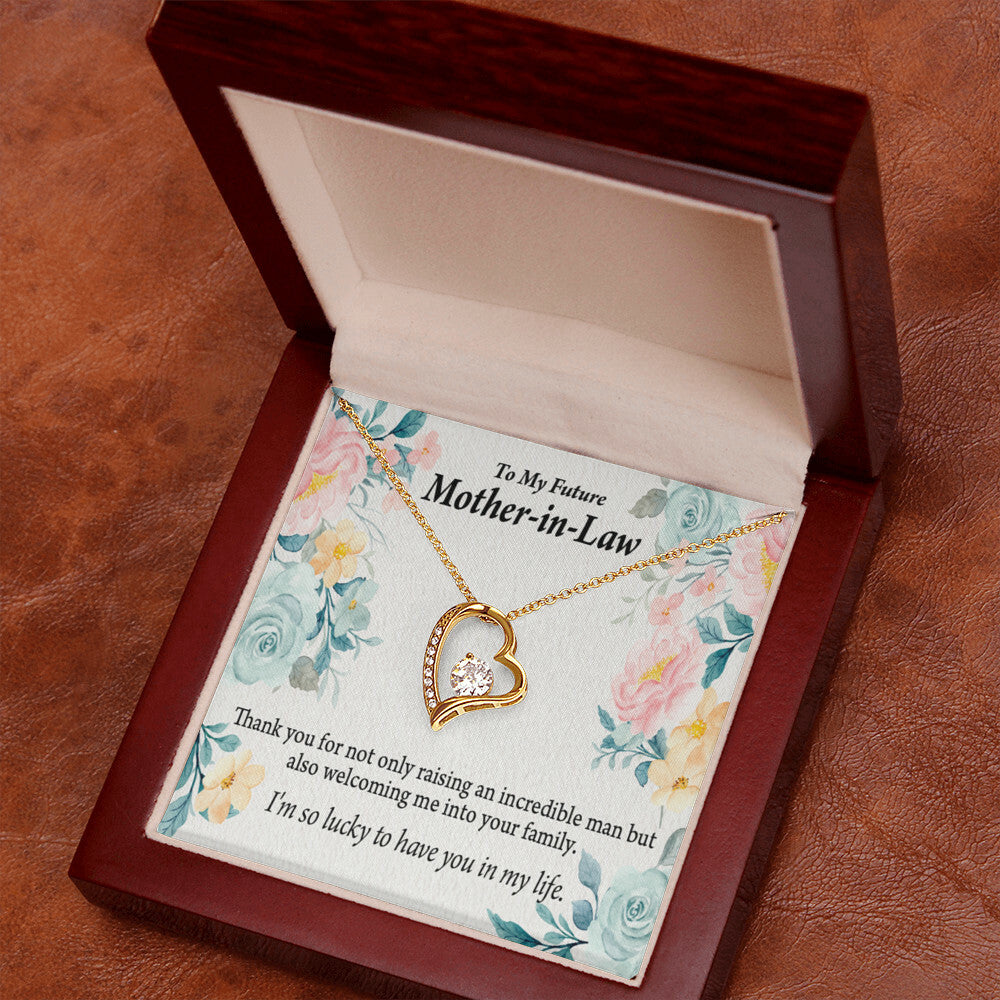 To Future Mother-in-Law Thank You For Welcoming Me Forever Necklace w Message Card-Express Your Love Gifts