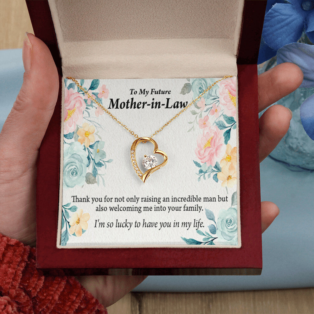 To Future Mother-in-Law Thank You For Welcoming Me Forever Necklace w Message Card-Express Your Love Gifts