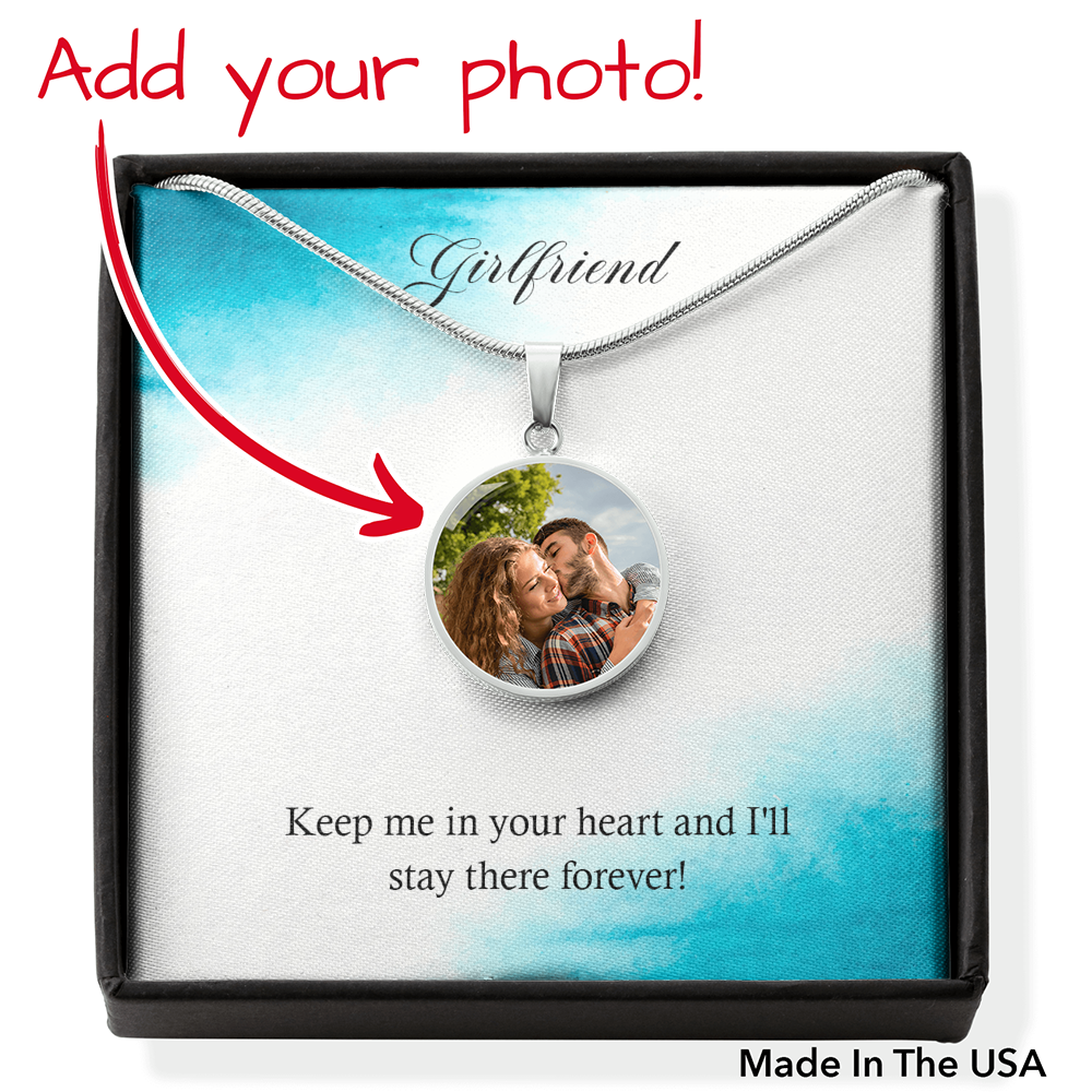 To Girlfriend From Boyfriend Personalized Keep Me In Your Heart Stainless Steel or 18k Gold Circle Pendant 18-22"-Express Your Love Gifts