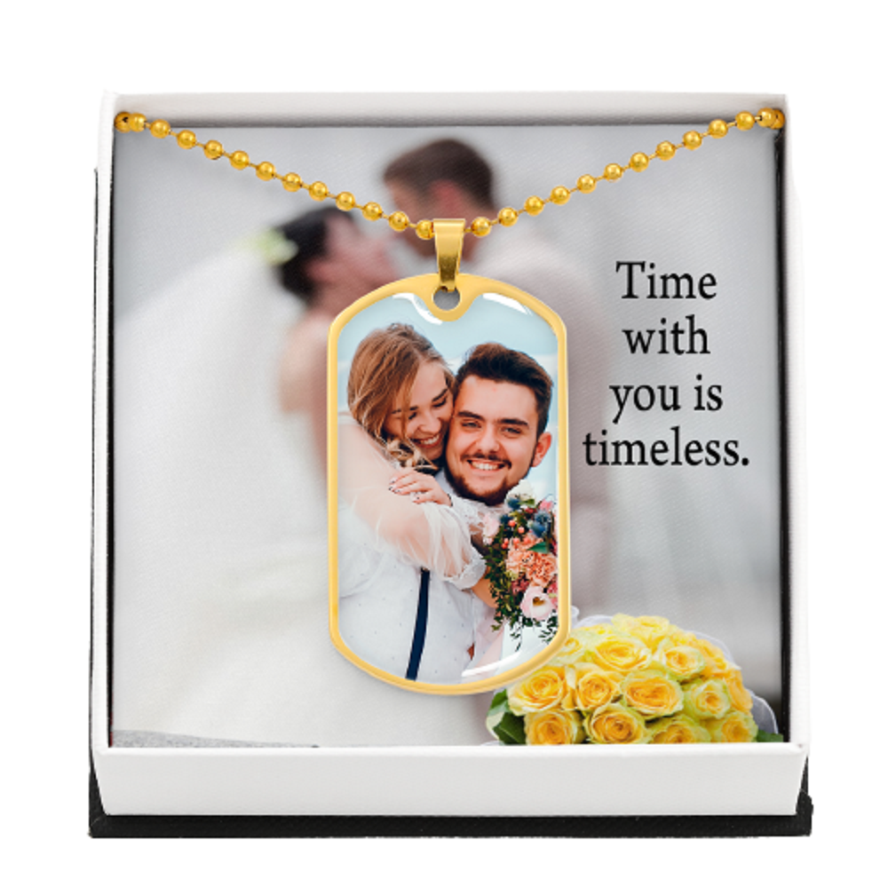 To Husband From Wife Personalized Timeless Necklace Dog Tag Stainless Steel or 18k Gold 24" Chain"-Express Your Love Gifts