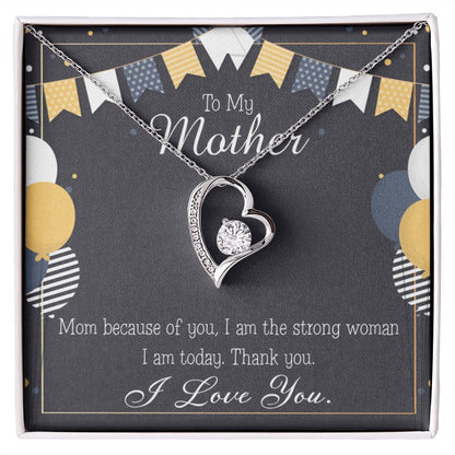 To Mom Birthday Message Because of You Mom Forever Necklace w Message Card-Express Your Love Gifts