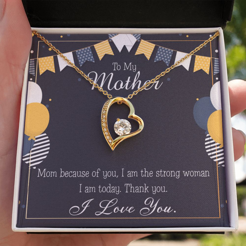To Mom Birthday Message Because of You Mom Forever Necklace w Message Card-Express Your Love Gifts