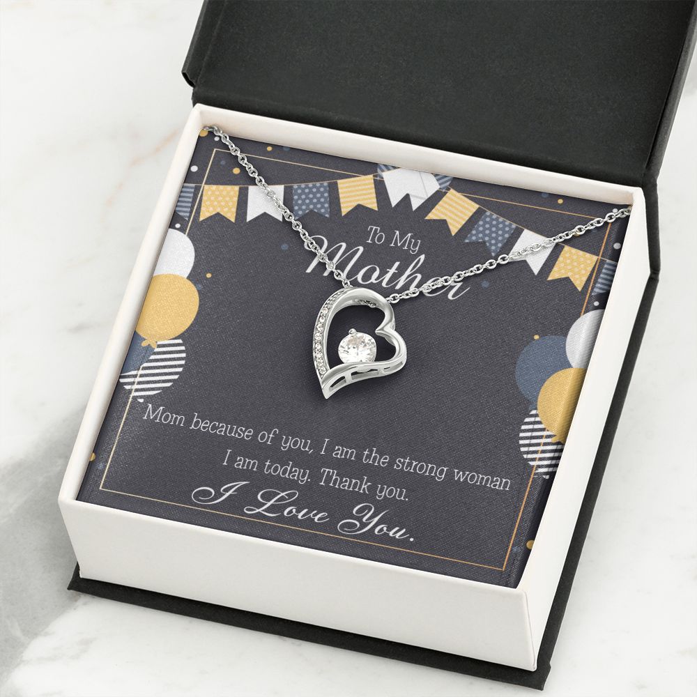 To Mom Birthday Message Because of You Mom Forever Necklace w Message Card-Express Your Love Gifts