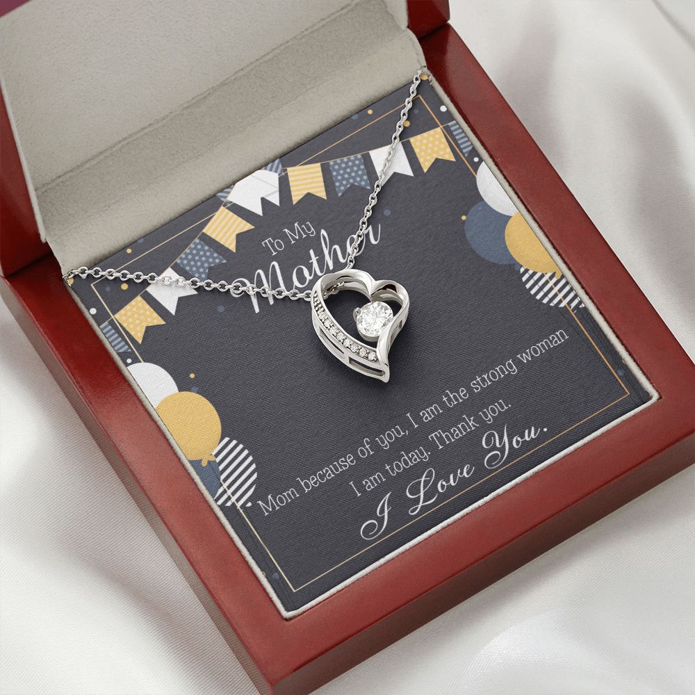 To Mom Birthday Message Because of You Mom Forever Necklace w Message Card-Express Your Love Gifts