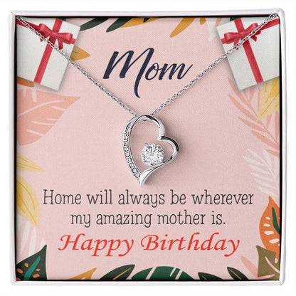 To Mom Birthday Message Home is Mom Forever Necklace w Message Card-Express Your Love Gifts