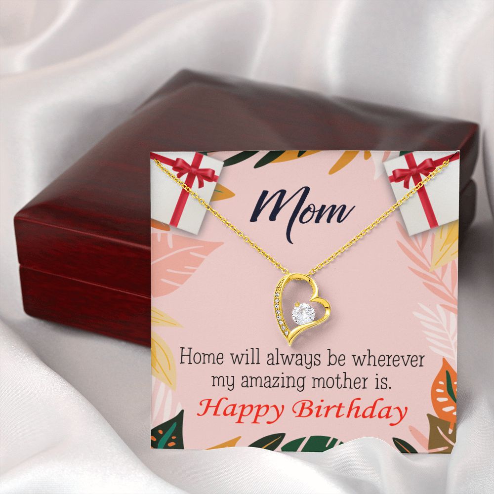 To Mom Birthday Message Home is Mom Forever Necklace w Message Card-Express Your Love Gifts