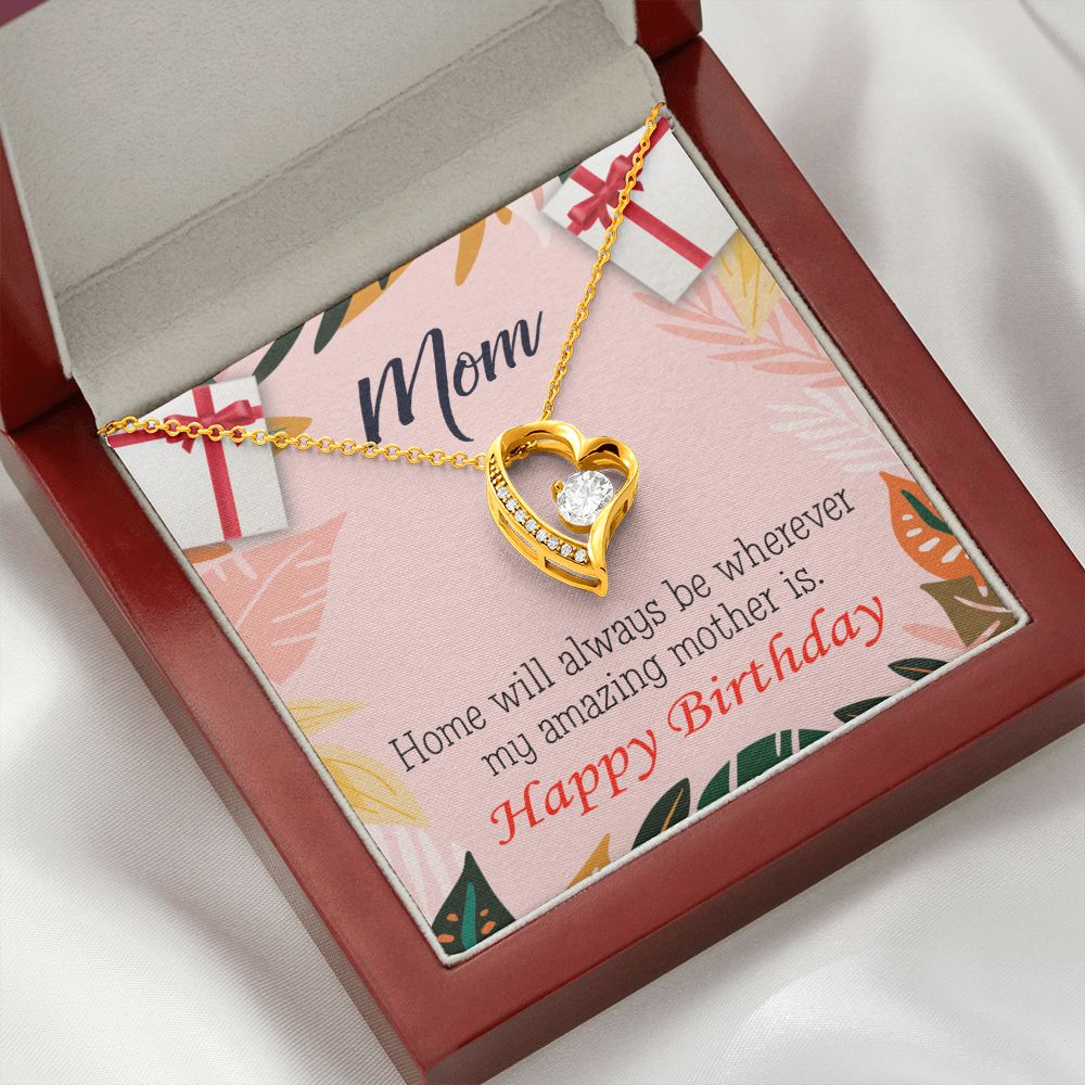 To Mom Birthday Message Home is Mom Forever Necklace w Message Card-Express Your Love Gifts