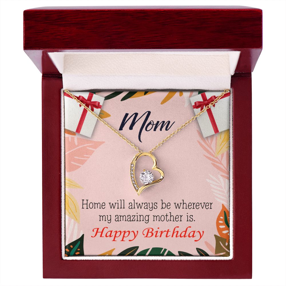 To Mom Birthday Message Home is Mom Forever Necklace w Message Card-Express Your Love Gifts