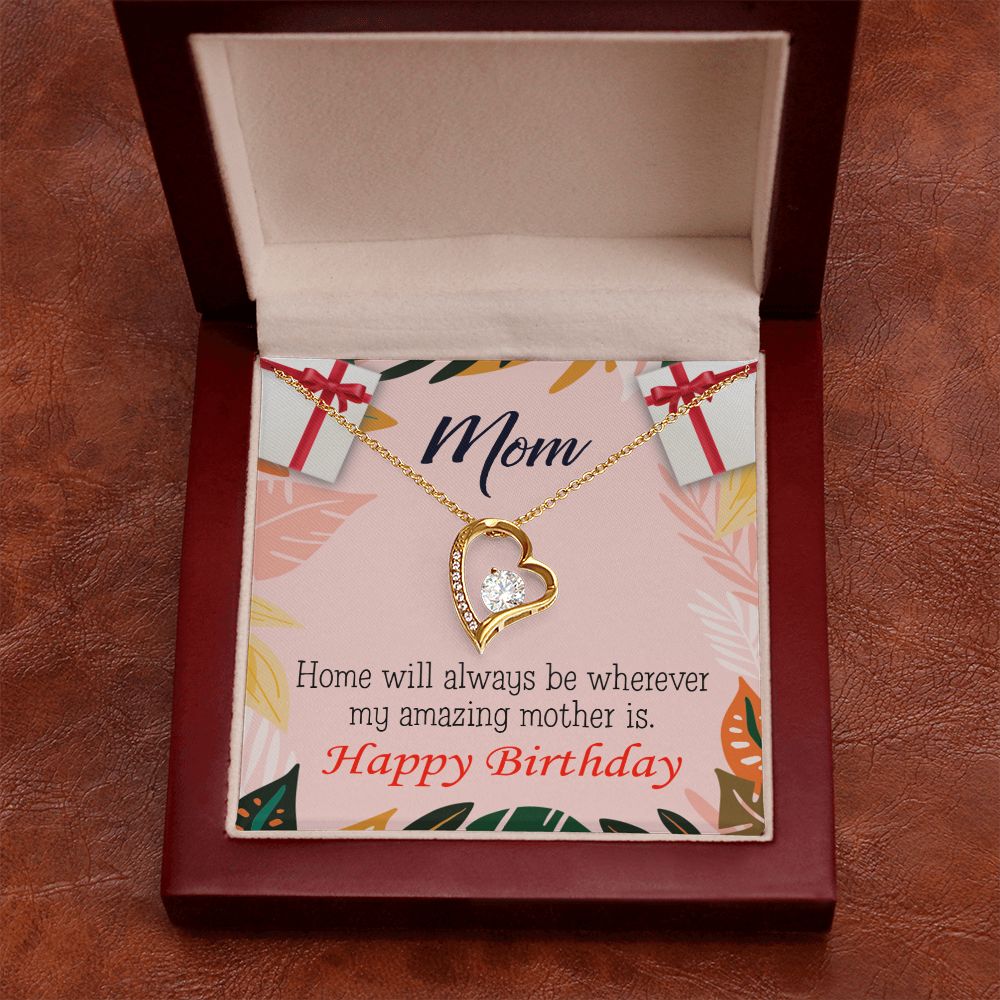 To Mom Birthday Message Home is Mom Forever Necklace w Message Card-Express Your Love Gifts