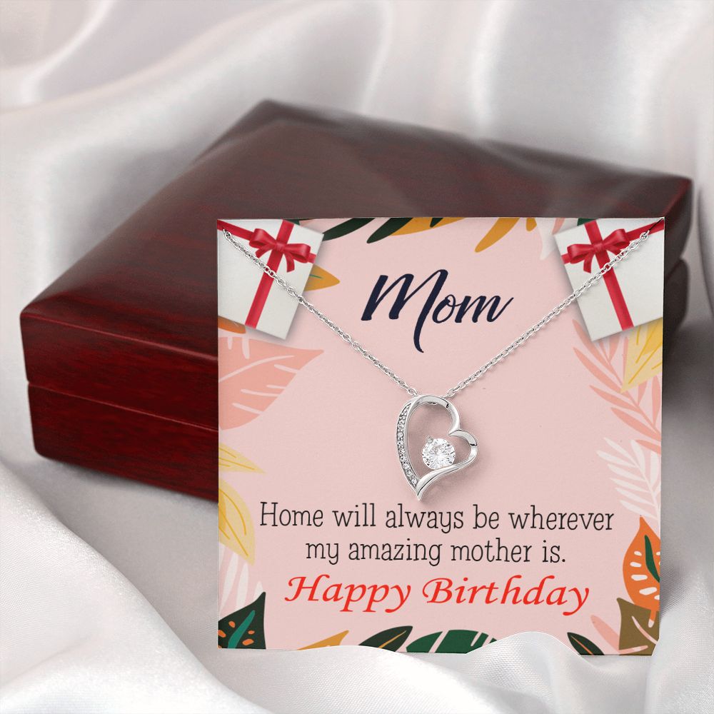 To Mom Birthday Message Home is Mom Forever Necklace w Message Card-Express Your Love Gifts