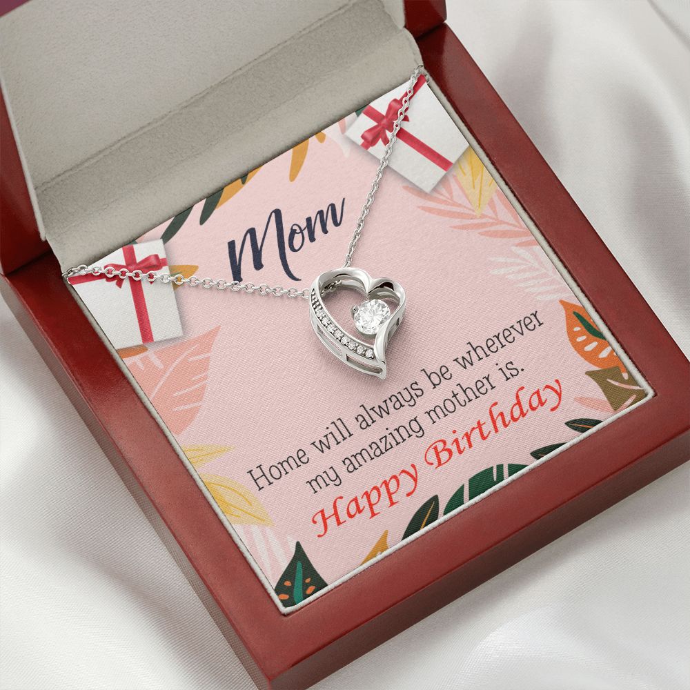 To Mom Birthday Message Home is Mom Forever Necklace w Message Card-Express Your Love Gifts