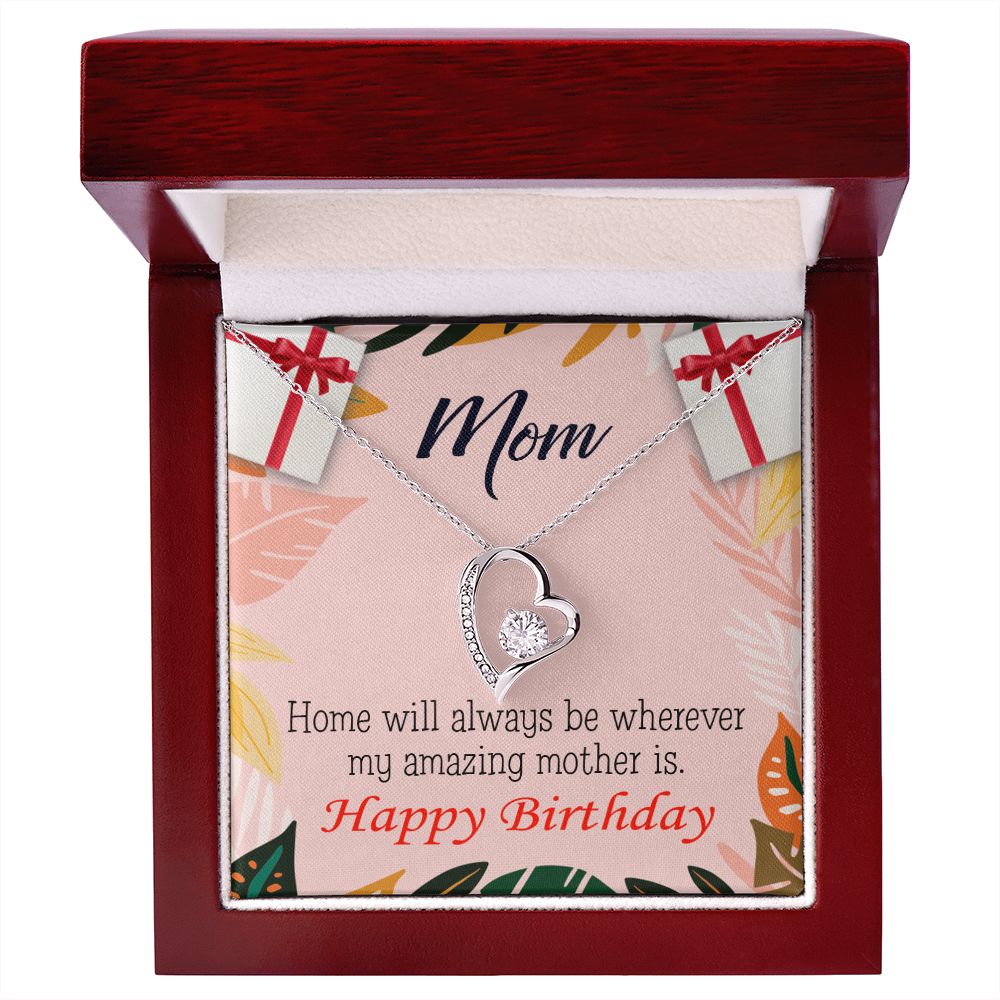 To Mom Birthday Message Home is Mom Forever Necklace w Message Card-Express Your Love Gifts