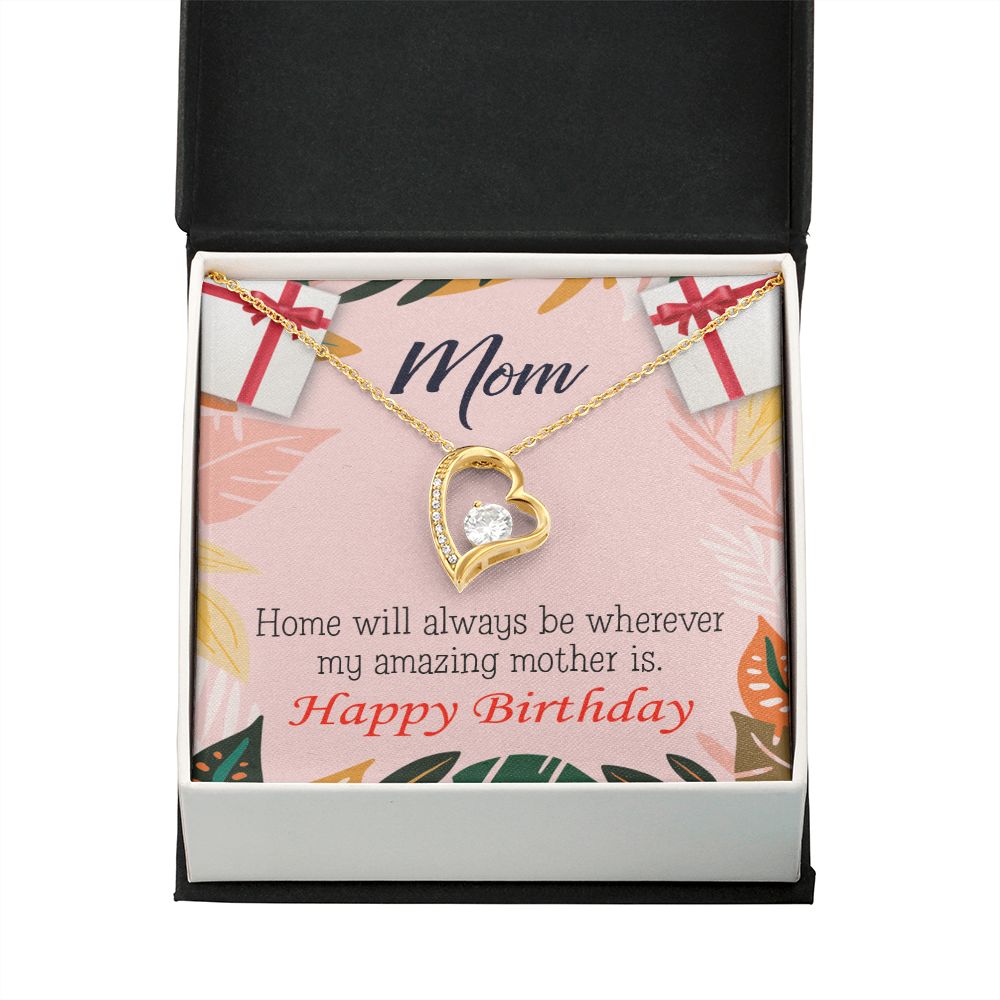 To Mom Birthday Message Home is Mom Forever Necklace w Message Card-Express Your Love Gifts