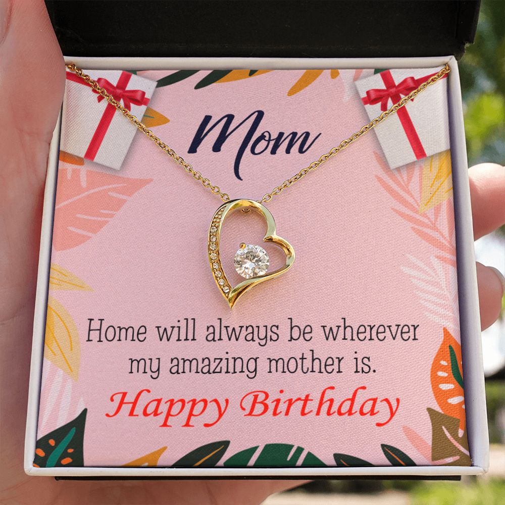 To Mom Birthday Message Home is Mom Forever Necklace w Message Card-Express Your Love Gifts