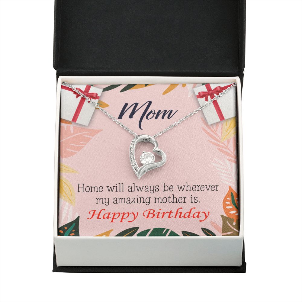 To Mom Birthday Message Home is Mom Forever Necklace w Message Card-Express Your Love Gifts