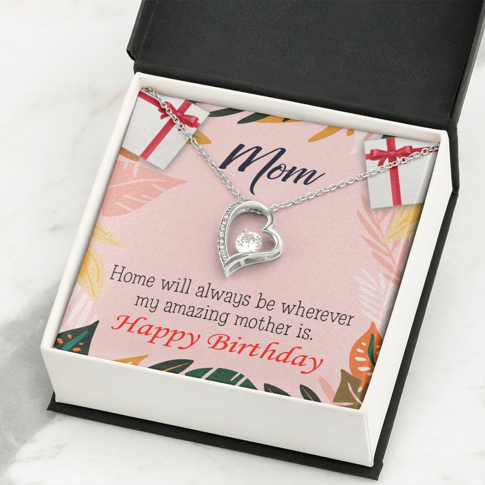 To Mom Birthday Message Home is Mom Forever Necklace w Message Card-Express Your Love Gifts