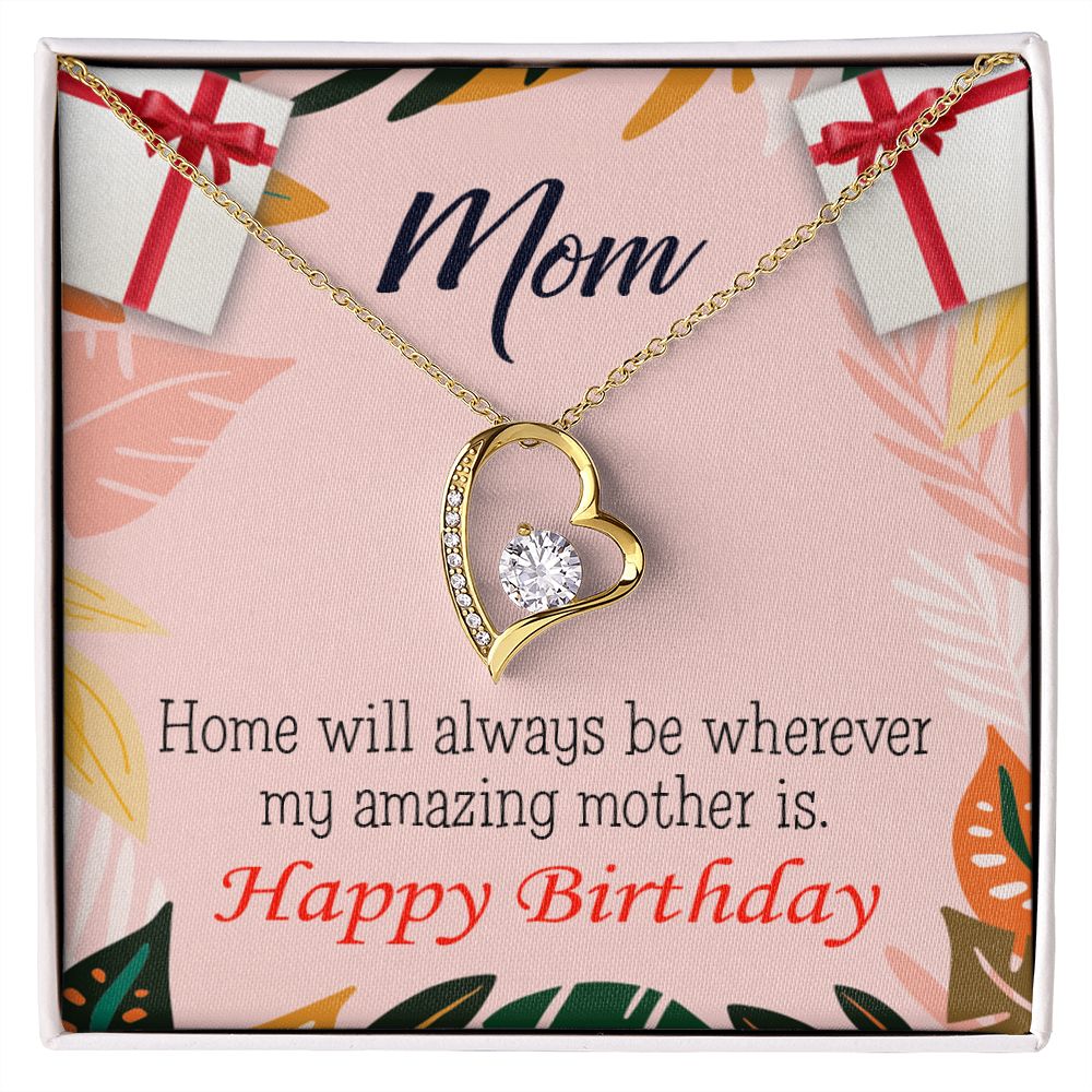 To Mom Birthday Message Home is Mom Forever Necklace w Message Card-Express Your Love Gifts